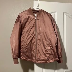 Blush pink bomber jacket.